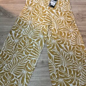 Zara Mustard & White Tropical-Print Wide Leg Pants